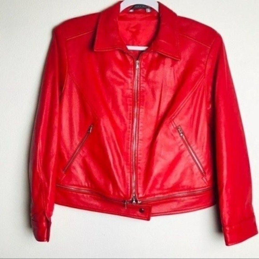 Vintage Fontanelli Y2K Red leather jacket sz 46 Small biker BoxQ vintage 90s